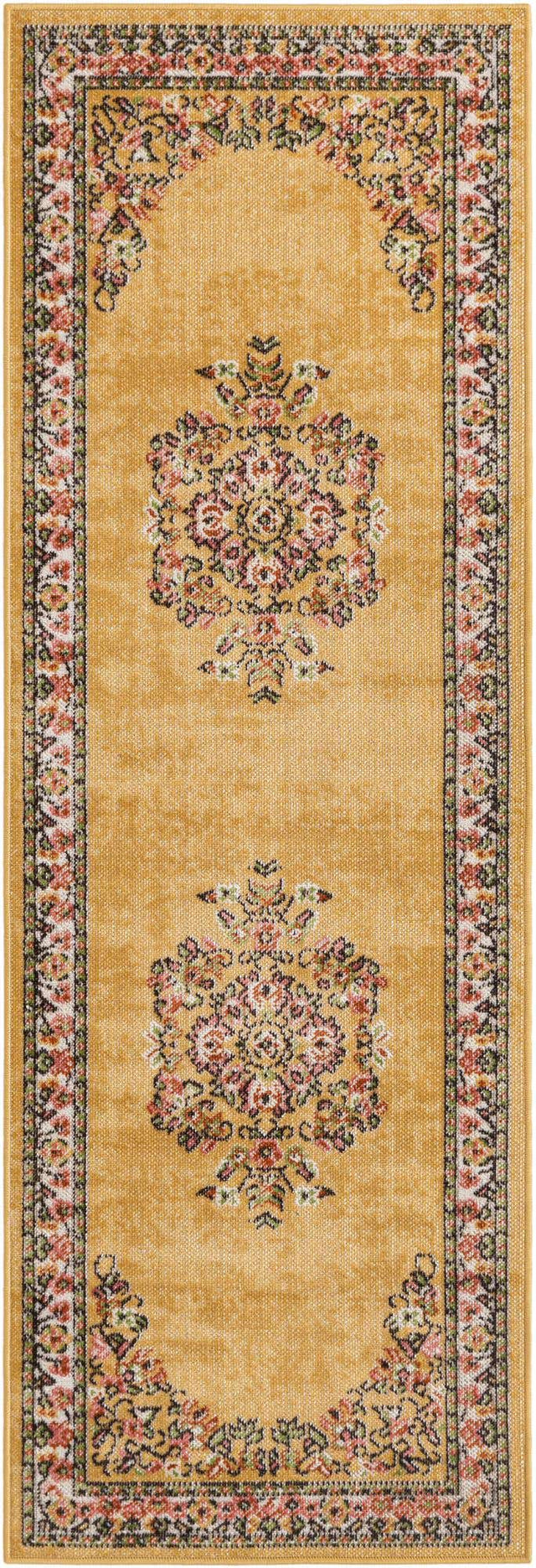 Yellow 2' x 6' 1 Lucerne Runner Area Rug 100% Polypropylene Traditional Classic Easy Clean Carpet for Kitchens, Living Rooms, Bedroom, Office for Sale at Rug Engine