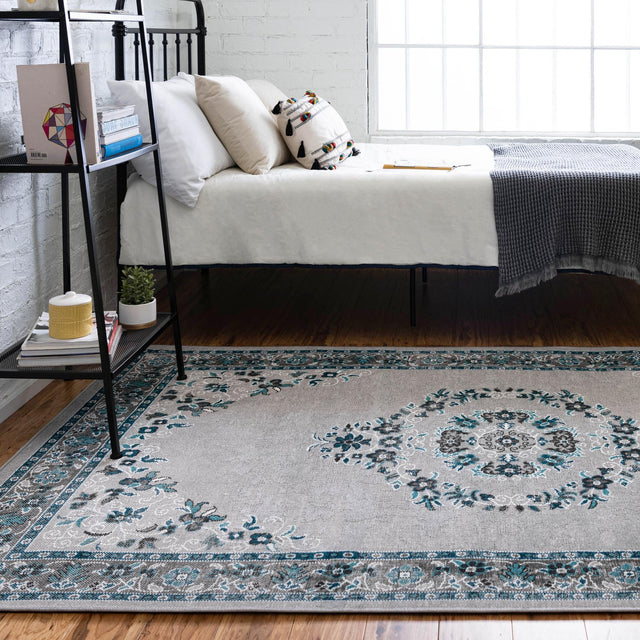 Gray 4' 1 x 6' 1 Lucerne Rectangle Area Rug 100% Polypropylene Traditional Classic Easy Clean Carpet for Kitchens, Living Rooms, Bedroom, Office for Sale at Rug Engine