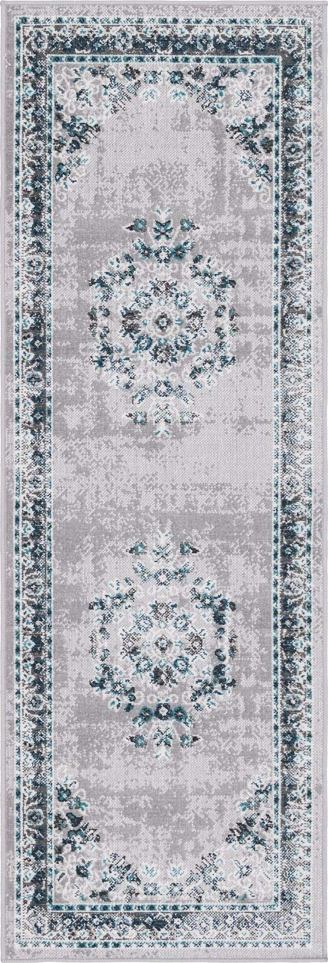 Gray 2' x 6' 1 Lucerne Runner Area Rug 100% Polypropylene Traditional Classic Easy Clean Carpet for Kitchens, Living Rooms, Bedroom, Office for Sale at Rug Engine