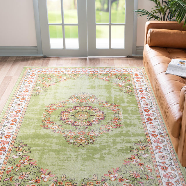 Green 7' 1 x 10' Lucerne Rectangle Area Rug 100% Polypropylene Traditional Classic Easy Clean Carpet for Kitchens, Living Rooms, Bedroom, Office for Sale at Rug Engine