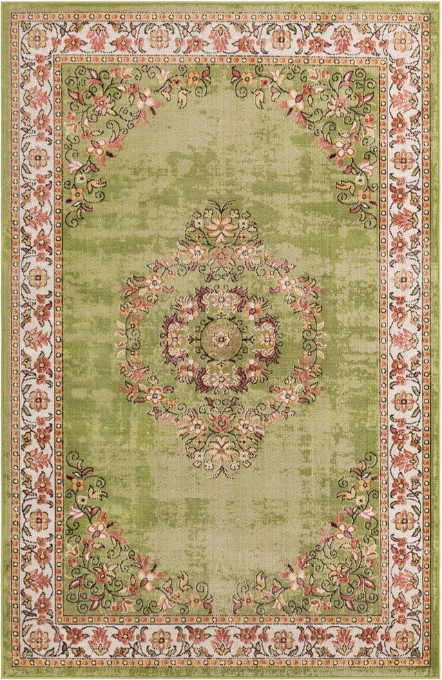 Green 5' 3 x 8' Lucerne Rectangle Area Rug 100% Polypropylene Traditional Classic Easy Clean Carpet for Kitchens, Living Rooms, Bedroom, Office for Sale at Rug Engine