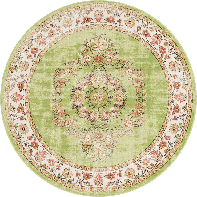 Green 5' 3 x 5' 3 Lucerne Round Area Rug 100% Polypropylene Traditional Classic Easy Clean Carpet for Kitchens, Living Rooms, Bedroom, Office for Sale at Rug Engine