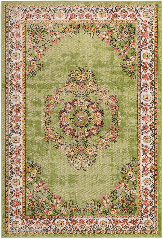 Green 4' 1 x 6' 1 Lucerne Rectangle Area Rug 100% Polypropylene Traditional Classic Easy Clean Carpet for Kitchens, Living Rooms, Bedroom, Office for Sale at Rug Engine