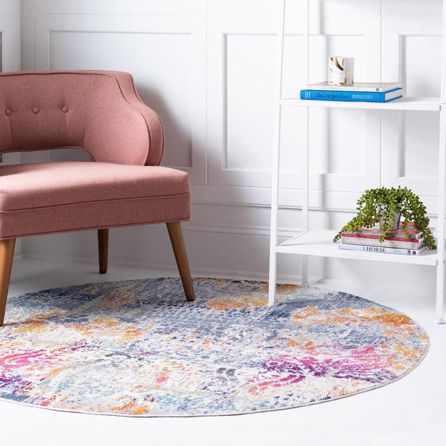 Multicolor 5' 2 x 5' 2 Malibu Round Area Rug 70% Polypropylene & 30% Polyester Colorful Modern Carpet for Living, Dining, Office, Bedrooms for Sale at Rug Engine