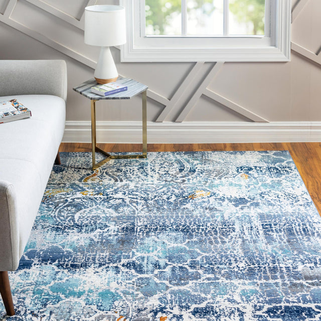 Blue 6' 1 x 9' 2 Malibu Rectangle Area Rug 70% Polypropylene & 30% Polyester Colorful Modern Carpet for Living, Dining, Office, Bedrooms for Sale at Rug Engine