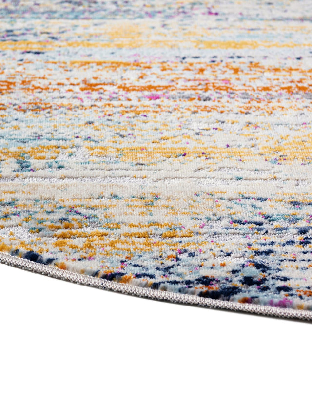 Multicolor 3' 7 x 3' 7 Malibu Round Area Rug 70% Polypropylene & 30% Polyester Colorful Modern Carpet for Living, Dining, Office, Bedrooms for Sale at Rug Engine