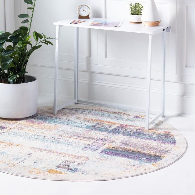 Multicolor 3' 7 x 3' 7 Malibu Round Area Rug 70% Polypropylene & 30% Polyester Colorful Modern Carpet for Living, Dining, Office, Bedrooms for Sale at Rug Engine