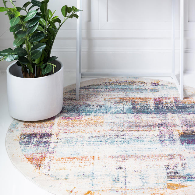 Multicolor 3' 7 x 3' 7 Malibu Round Area Rug 70% Polypropylene & 30% Polyester Colorful Modern Carpet for Living, Dining, Office, Bedrooms for Sale at Rug Engine