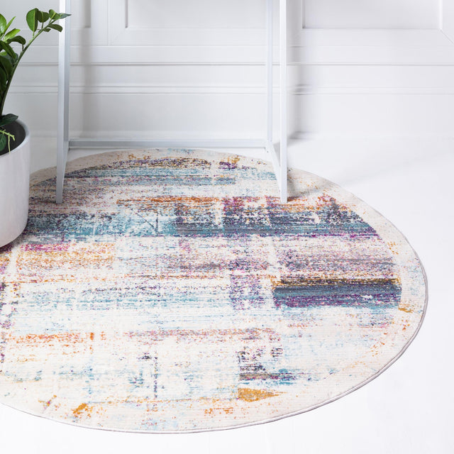 Multicolor 3' 7 x 3' 7 Malibu Round Area Rug 70% Polypropylene & 30% Polyester Colorful Modern Carpet for Living, Dining, Office, Bedrooms for Sale at Rug Engine