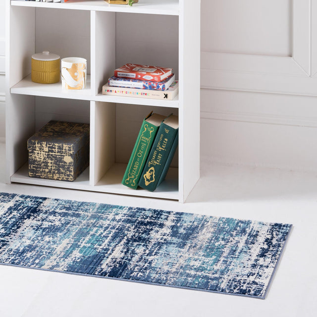 Blue 2' 7 x 9' 10 Malibu Runner Area Rug 70% Polypropylene & 30% Polyester Colorful Modern Carpet for Living, Dining, Office, Bedrooms for Sale at Rug Engine