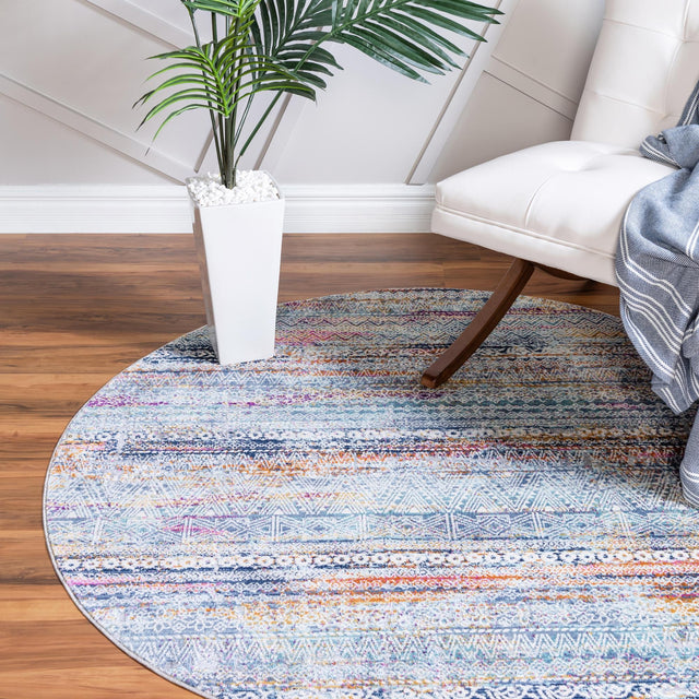 Multicolor 3' 7 x 3' 7 Malibu Round Area Rug 70% Polypropylene & 30% Polyester Colorful Modern Carpet for Living, Dining, Office, Bedrooms for Sale at Rug Engine