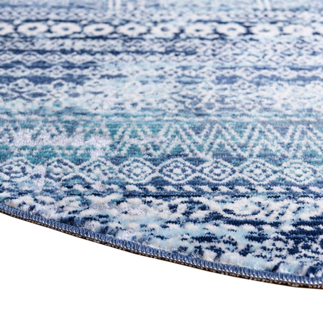 Blue 3' 7 x 3' 7 Malibu Round Area Rug 70% Polypropylene & 30% Polyester Colorful Modern Carpet for Living, Dining, Office, Bedrooms for Sale at Rug Engine
