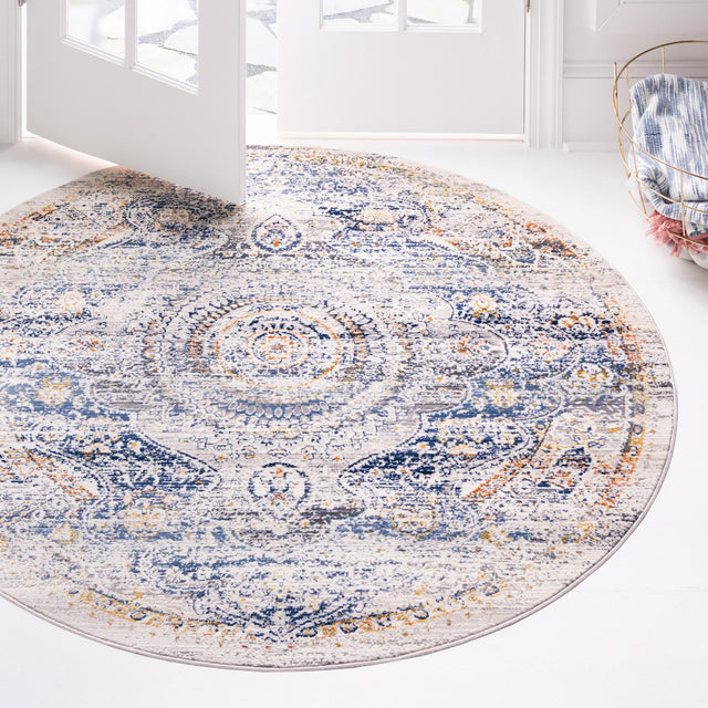 Gray 5' 1 x 5' 1 Budapest Round Area Rug 70% Polypropylene & 30% Polyester With Cotton Backing Traditional Classical Room Carpet for Sale at Rug Engine