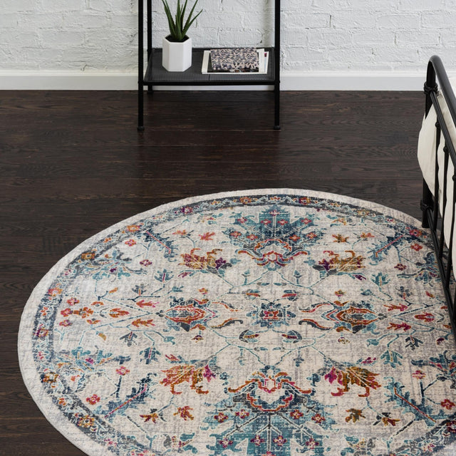 Ivory 5' 1 x 5' 1 Budapest Round Area Rug 70% Polypropylene & 30% Polyester With Cotton Backing Traditional Classical Room Carpet for Sale at Rug Engine