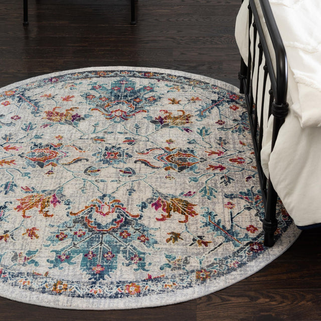 Ivory 5' 1 x 5' 1 Budapest Round Area Rug 70% Polypropylene & 30% Polyester With Cotton Backing Traditional Classical Room Carpet for Sale at Rug Engine