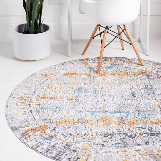 Gray 5' 1 x 5' 1 Budapest Round Area Rug 70% Polypropylene & 30% Polyester With Cotton Backing Traditional Classical Room Carpet for Sale at Rug Engine