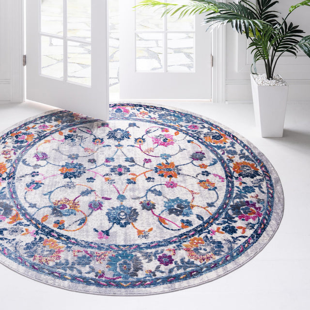 Ivory 5' 1 x 5' 1 Budapest Round Area Rug 70% Polypropylene & 30% Polyester With Cotton Backing Traditional Classical Room Carpet for Sale at Rug Engine