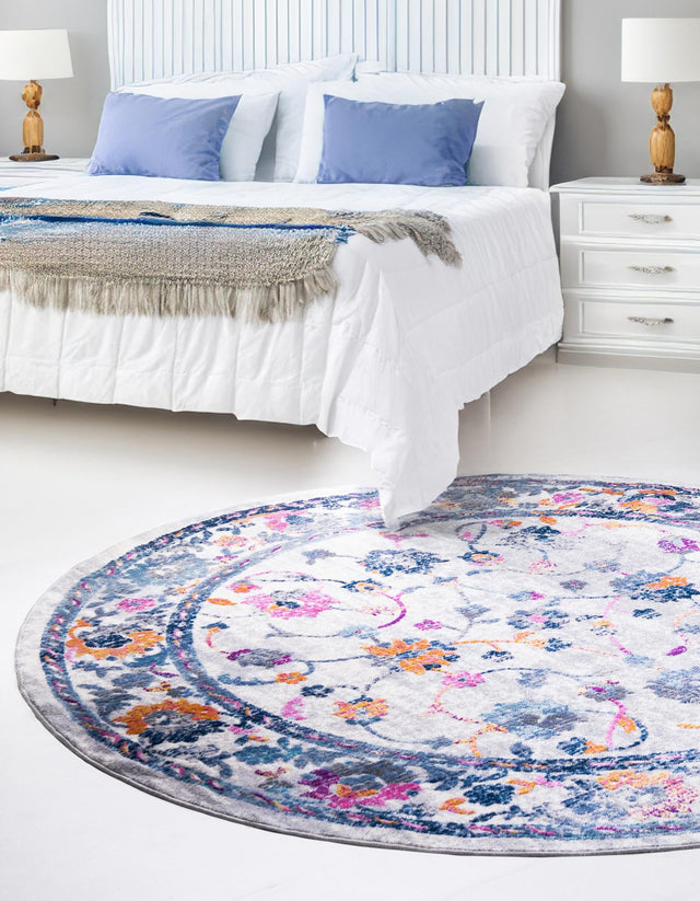 Ivory 5' 1 x 5' 1 Budapest Round Area Rug 70% Polypropylene & 30% Polyester With Cotton Backing Traditional Classical Room Carpet for Sale at Rug Engine