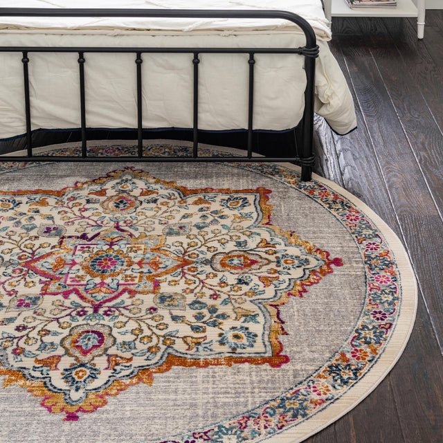 Ivory 3' 7 x 3' 7 Budapest Round Area Rug 70% Polypropylene & 30% Polyester With Cotton Backing Traditional Classical Room Carpet for Sale at Rug Engine