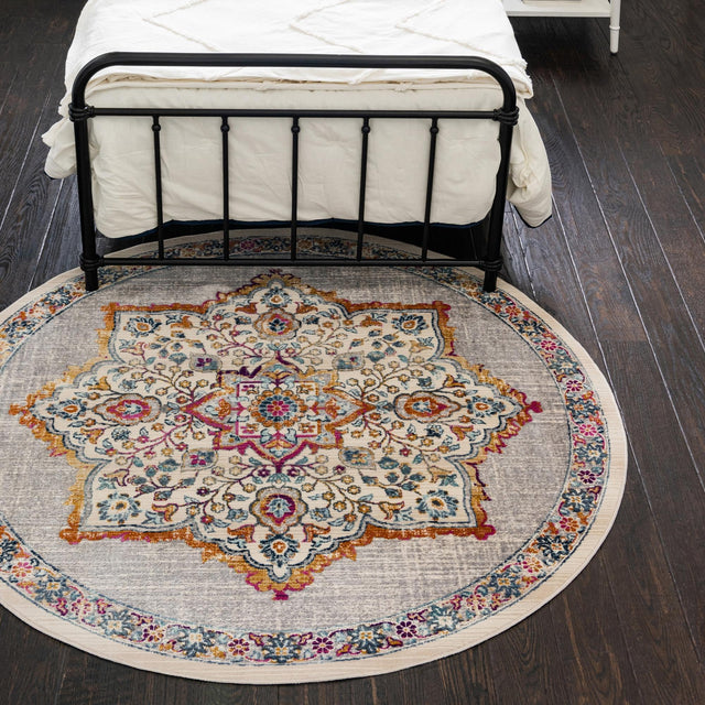 Ivory 3' 7 x 3' 7 Budapest Round Area Rug 70% Polypropylene & 30% Polyester With Cotton Backing Traditional Classical Room Carpet for Sale at Rug Engine