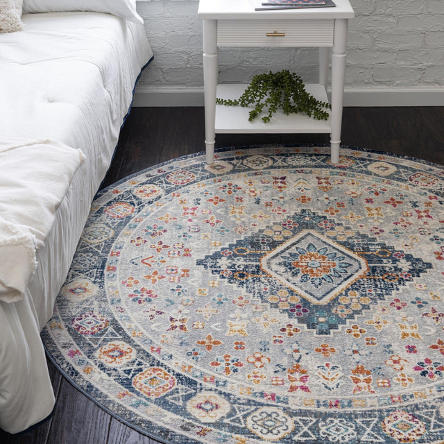 Light Gray 5' 1 x 5' 1 Budapest Round Area Rug 70% Polypropylene & 30% Polyester With Cotton Backing Traditional Classical Room Carpet for Sale at Rug Engine