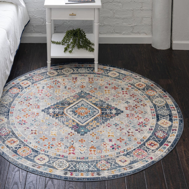 Light Gray 3' 7 x 3' 7 Budapest Round Area Rug 70% Polypropylene & 30% Polyester With Cotton Backing Traditional Classical Room Carpet for Sale at Rug Engine