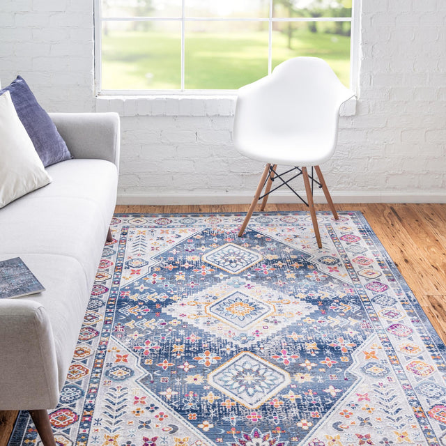 Blue 9' x 12' Budapest Rectangle Area Rug 70% Polypropylene & 30% Polyester With Cotton Backing Traditional Classical Room Carpet for Sale at Rug Engine