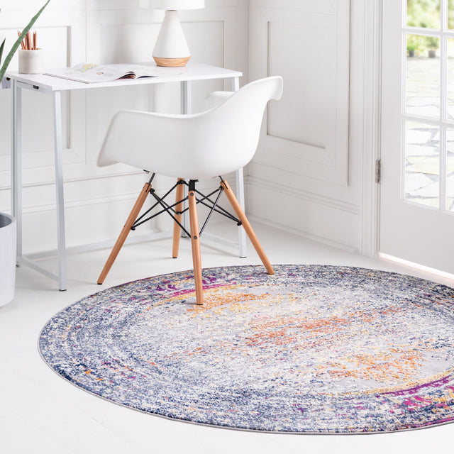 Gray 5' 1 x 5' 1 Budapest Round Area Rug 70% Polypropylene & 30% Polyester With Cotton Backing Traditional Classical Room Carpet for Sale at Rug Engine