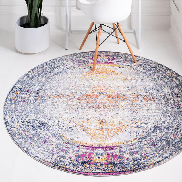 Gray 5' 1 x 5' 1 Budapest Round Area Rug 70% Polypropylene & 30% Polyester With Cotton Backing Traditional Classical Room Carpet for Sale at Rug Engine