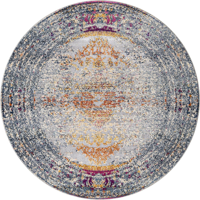 Gray 5' 1 x 5' 1 Budapest Round Area Rug 70% Polypropylene & 30% Polyester With Cotton Backing Traditional Classical Room Carpet for Sale at Rug Engine