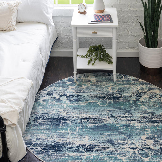 Blue 5' 1 x 5' 1 Budapest Round Area Rug 70% Polypropylene & 30% Polyester With Cotton Backing Traditional Classical Room Carpet for Sale at Rug Engine