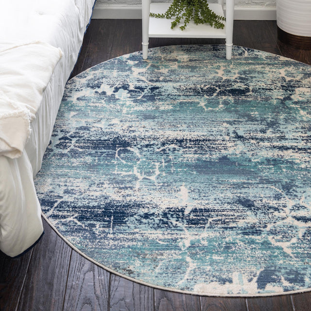 Blue 5' 1 x 5' 1 Budapest Round Area Rug 70% Polypropylene & 30% Polyester With Cotton Backing Traditional Classical Room Carpet for Sale at Rug Engine