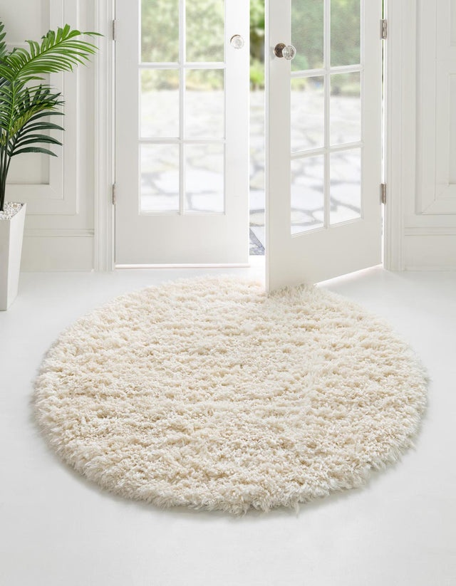 Pearl 4' 1 x 4' 1 Infinity Shag Round Area Rug Thick Soft Touch Fluffy & Plush Shaggy Pile 100% Polypropylene With Jute Backing Solid Color Minimalist Carpet for Sale at Rug Engine