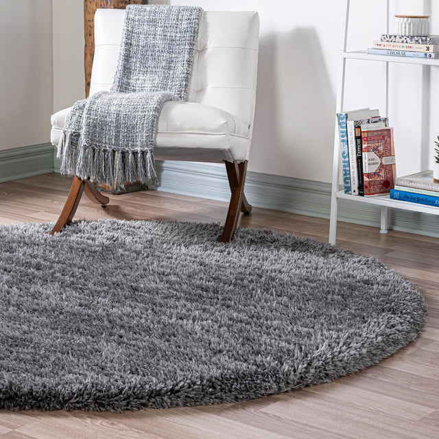 Smoke 4' 1 x 4' 1 Infinity Shag Round Area Rug Thick Soft Touch Fluffy & Plush Shaggy Pile 100% Polypropylene With Jute Backing Solid Color Minimalist Carpet for Sale at Rug Engine