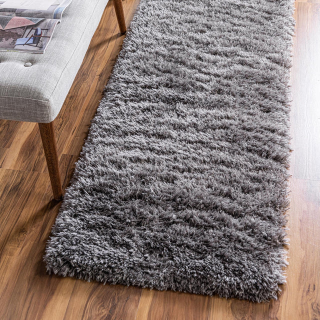 Smoke 2' 7 x 10' Infinity Shag Runner Area Rug Thick Soft Touch Fluffy & Plush Shaggy Pile 100% Polypropylene With Jute Backing Solid Color Minimalist Carpet for Sale at Rug Engine