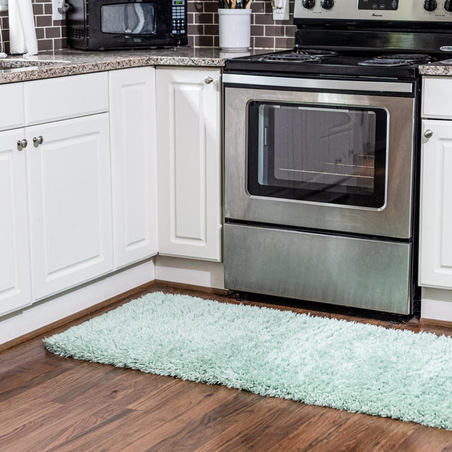 Cyan 2' 4 x 10' Infinity Shag Runner Area Rug Thick Soft Touch Fluffy & Plush Shaggy Pile 100% Polypropylene With Jute Backing Solid Color Minimalist Carpet for Sale at Rug Engine