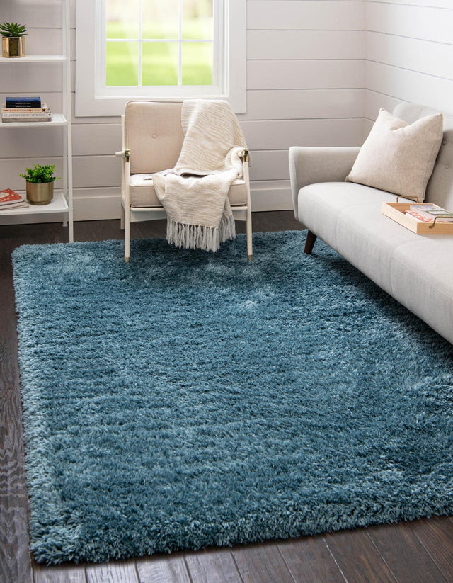 Aegean Blue 3' 3 x 5' 3 Infinity Shag Rectangle Area Rug Thick Soft Touch Fluffy & Plush Shaggy Pile 100% Polypropylene With Jute Backing Solid Color Minimalist Carpet for Sale at Rug Engine