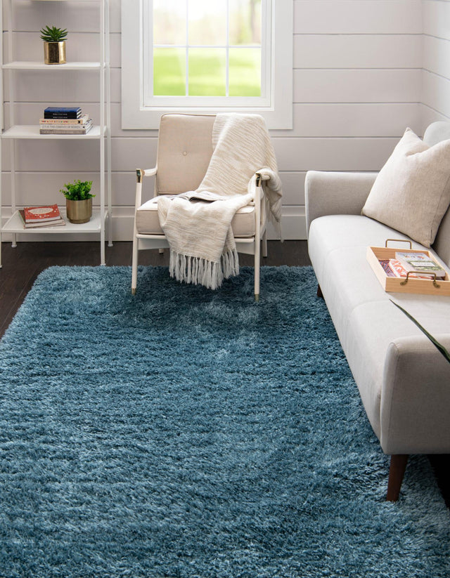 Aegean Blue 8' x 10' Infinity Shag Rectangle Area Rug Thick Soft Touch Fluffy & Plush Shaggy Pile 100% Polypropylene With Jute Backing Solid Color Minimalist Carpet for Sale at Rug Engine