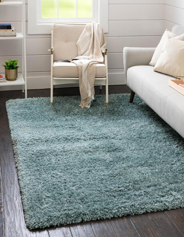 Slate Blue 4' 1 x 6' 1 Infinity Shag Rectangle Area Rug Thick Soft Touch Fluffy & Plush Shaggy Pile 100% Polypropylene With Jute Backing Solid Color Minimalist Carpet for Sale at Rug Engine