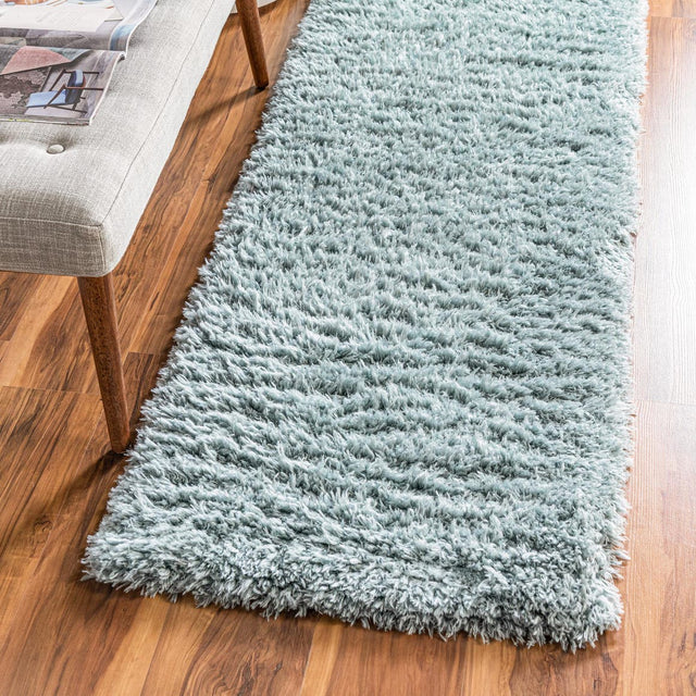 Slate Blue 2' 7 x 10' Infinity Shag Runner Area Rug Thick Soft Touch Fluffy & Plush Shaggy Pile 100% Polypropylene With Jute Backing Solid Color Minimalist Carpet for Sale at Rug Engine