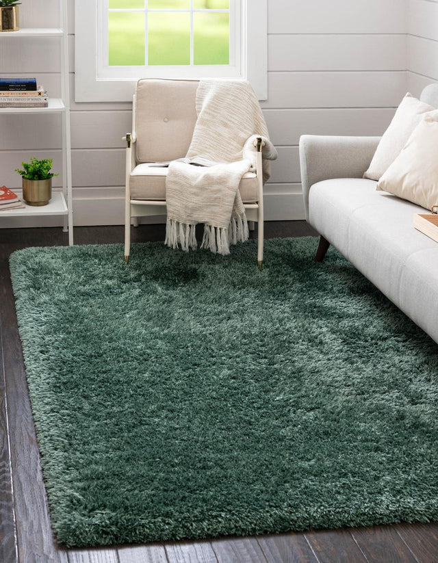 Forest Green 4' 1 x 6' 1 Infinity Shag Rectangle Area Rug Thick Soft Touch Fluffy & Plush Shaggy Pile 100% Polypropylene With Jute Backing Solid Color Minimalist Carpet for Sale at Rug Engine