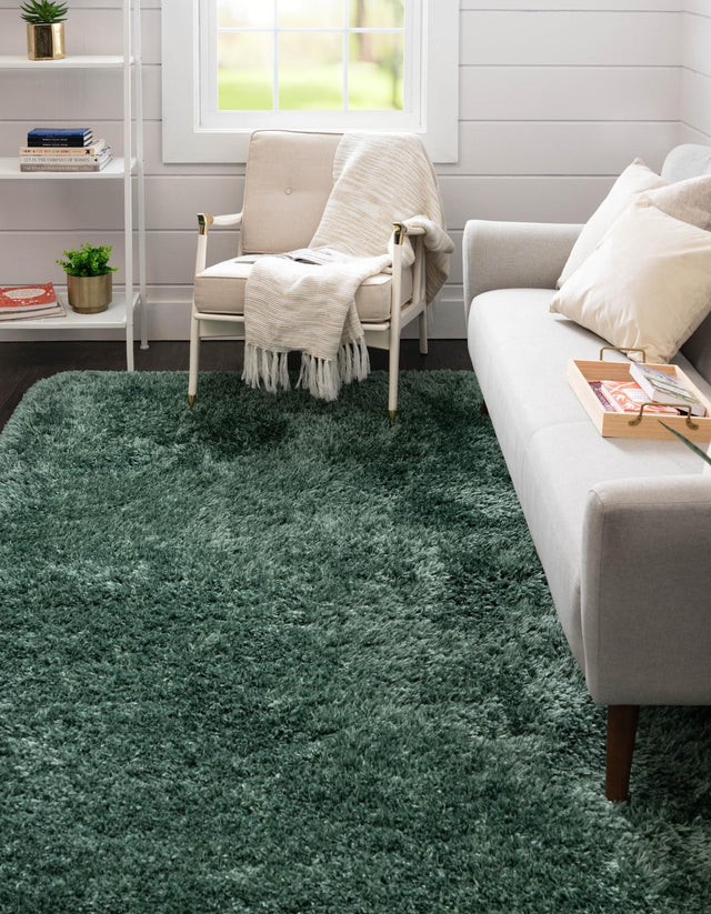 Forest Green 4' 1 x 6' 1 Infinity Shag Rectangle Area Rug Thick Soft Touch Fluffy & Plush Shaggy Pile 100% Polypropylene With Jute Backing Solid Color Minimalist Carpet for Sale at Rug Engine