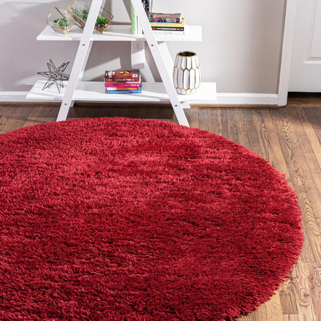 Merlot 6' 7 x 6' 7 Infinity Shag Round Area Rug Thick Soft Touch Fluffy & Plush Shaggy Pile 100% Polypropylene With Jute Backing Solid Color Minimalist Carpet for Sale at Rug Engine