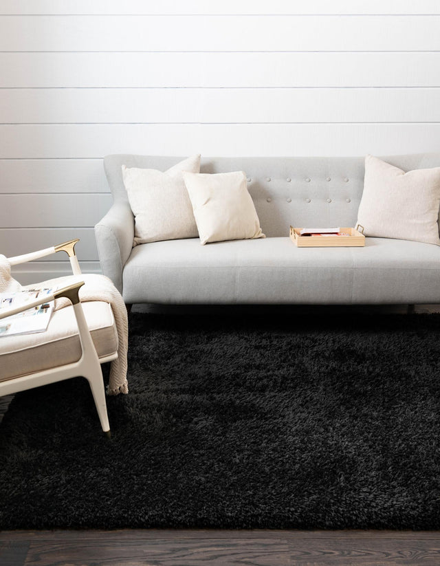 Onyx Black 4' 1 x 6' 1 Infinity Shag Rectangle Area Rug Thick Soft Touch Fluffy & Plush Shaggy Pile 100% Polypropylene With Jute Backing Solid Color Minimalist Carpet for Sale at Rug Engine