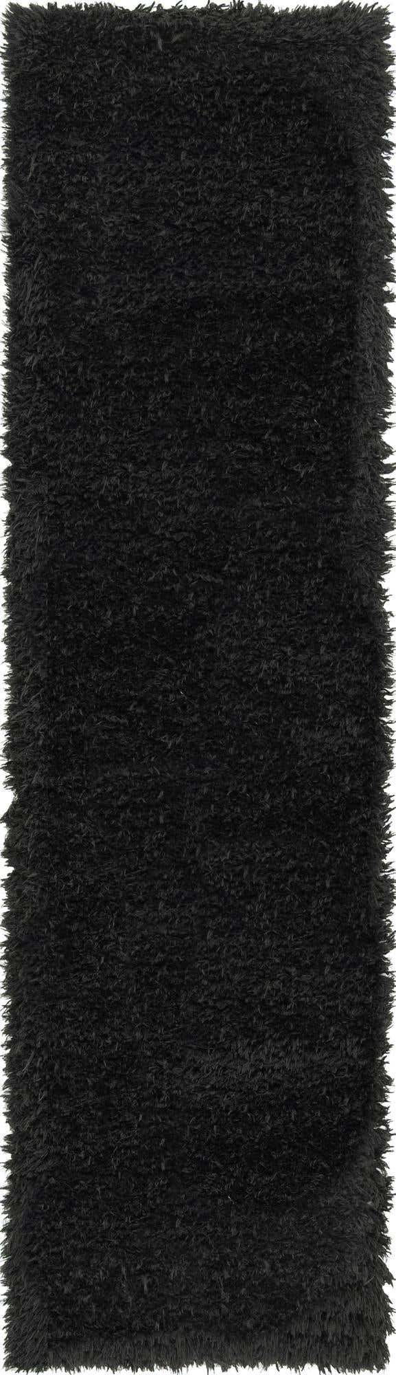 Onyx Black 2' 7 x 10' Infinity Shag Runner Area Rug Thick Soft Touch Fluffy & Plush Shaggy Pile 100% Polypropylene With Jute Backing Solid Color Minimalist Carpet for Sale at Rug Engine