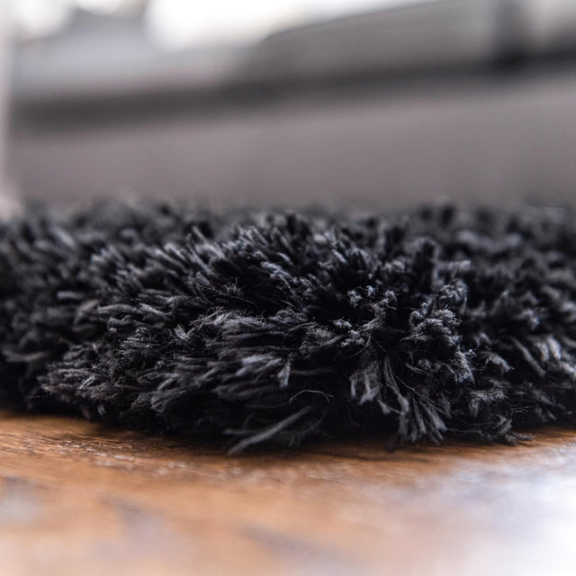 Onyx Black 2' 7 x 10' Infinity Shag Runner Area Rug Thick Soft Touch Fluffy & Plush Shaggy Pile 100% Polypropylene With Jute Backing Solid Color Minimalist Carpet for Sale at Rug Engine