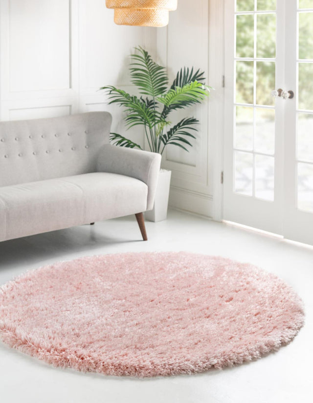 Pink Lace 6' 7 x 6' 7 Infinity Shag Round Area Rug Thick Soft Touch Fluffy & Plush Shaggy Pile 100% Polypropylene With Jute Backing Solid Color Minimalist Carpet for Sale at Rug Engine