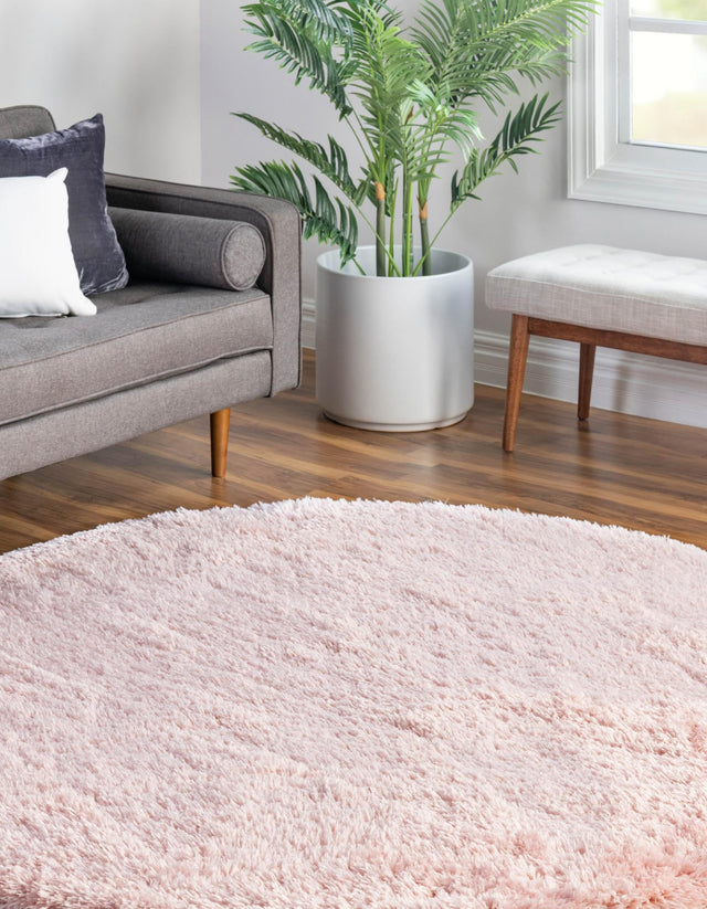 Pink Lace 4' 1 x 4' 1 Infinity Shag Round Area Rug Thick Soft Touch Fluffy & Plush Shaggy Pile 100% Polypropylene With Jute Backing Solid Color Minimalist Carpet for Sale at Rug Engine