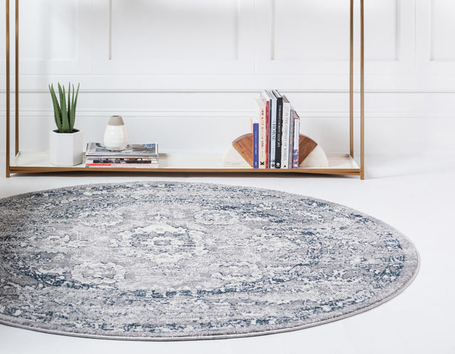 Gray 5' 1 x 5' 1 Sumter Round Area Rug Contemporary Durable Easy Clean Carpet for Bedrooms, Living Areas, Dining, Office, Dorms for Sale at Rug Engine
