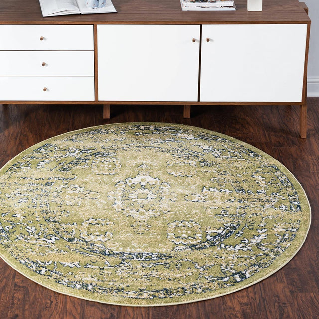 Green 5' 1 x 5' 1 Sumter Round Area Rug Contemporary Durable Easy Clean Carpet for Bedrooms, Living Areas, Dining, Office, Dorms for Sale at Rug Engine